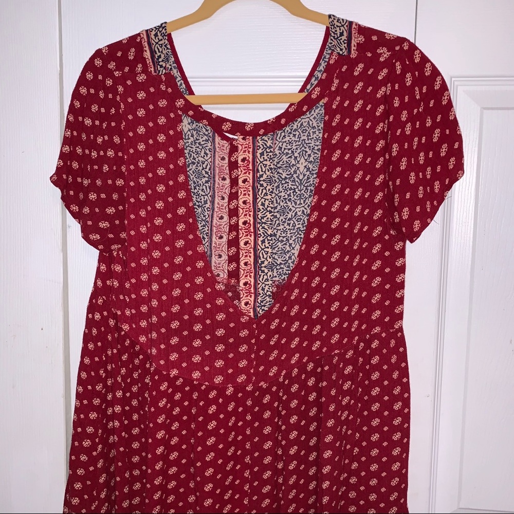 Red Patterned Open Back Mini Dress - Picture 7 of 7